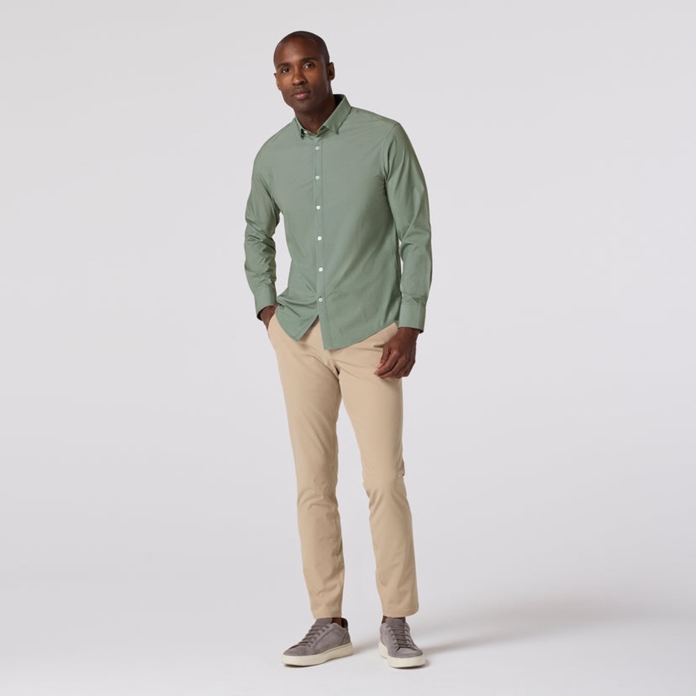Mizzen+Main Green and white gingham performance button up shirt